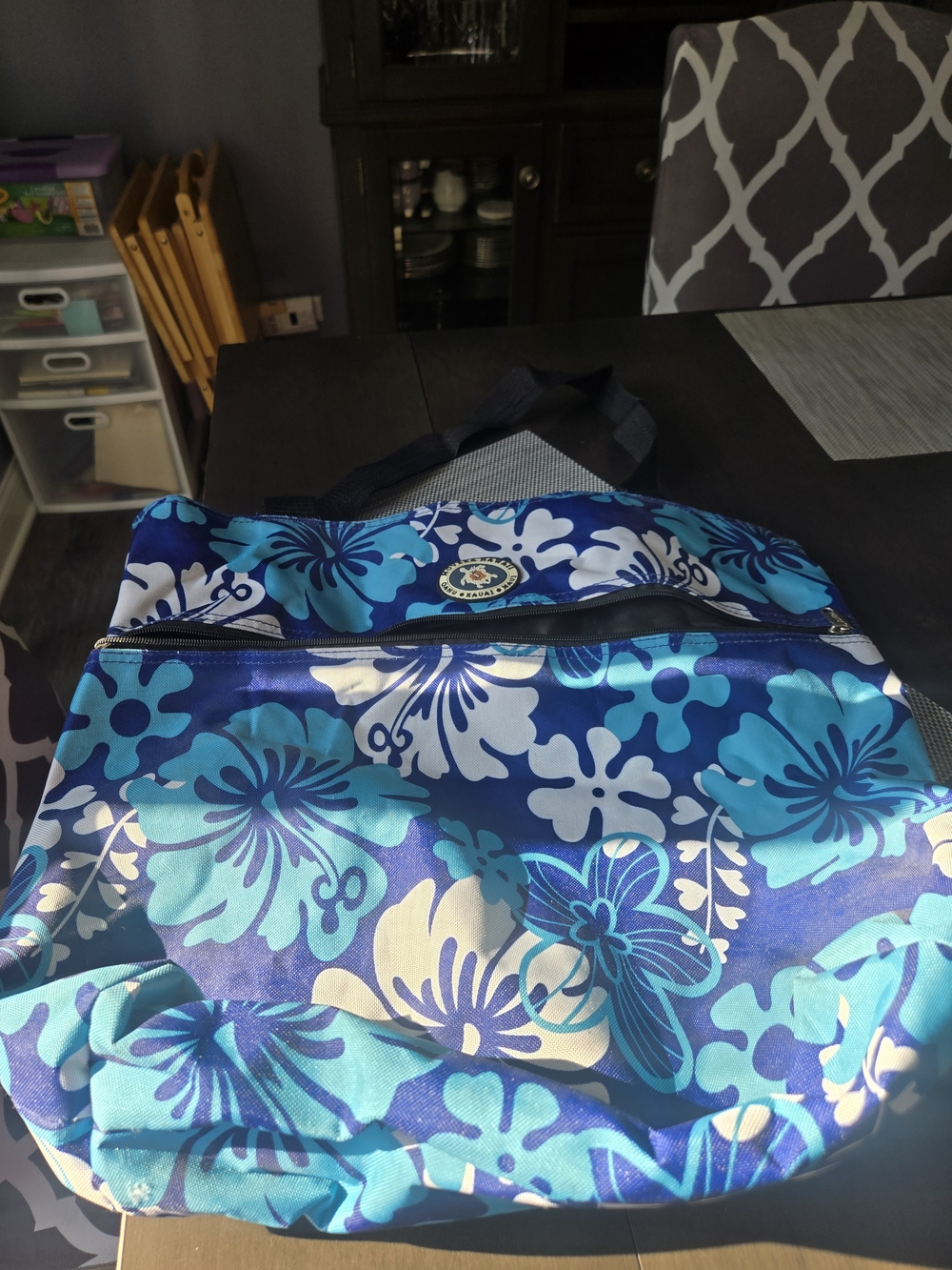 Blue Floral Beach Tote Bag